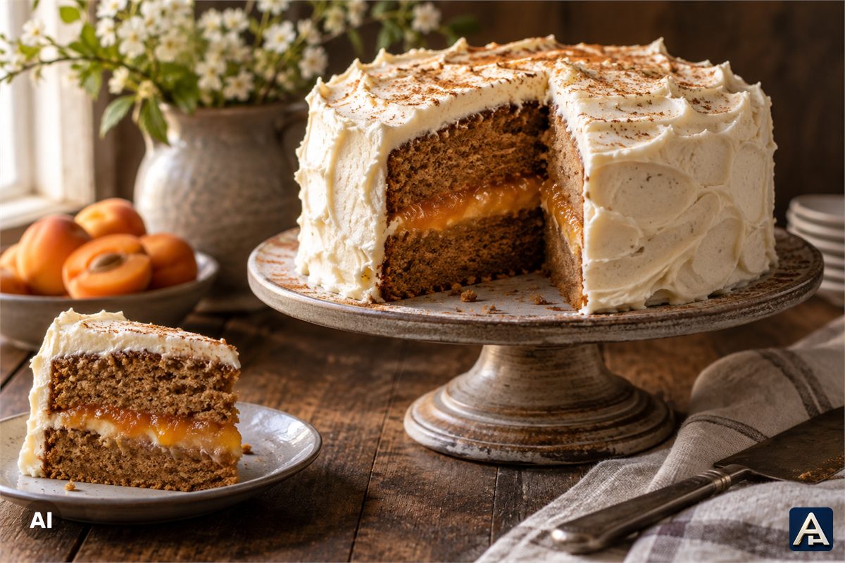 Brandy Buttercream Frozen Cake with Apricot Preserves