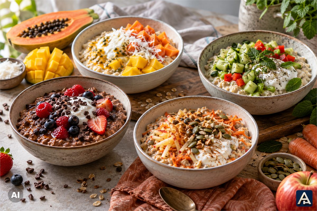 4 Oatmeal Recipes: Choco-Berry, Exotic, Carrot-Cake & Power
