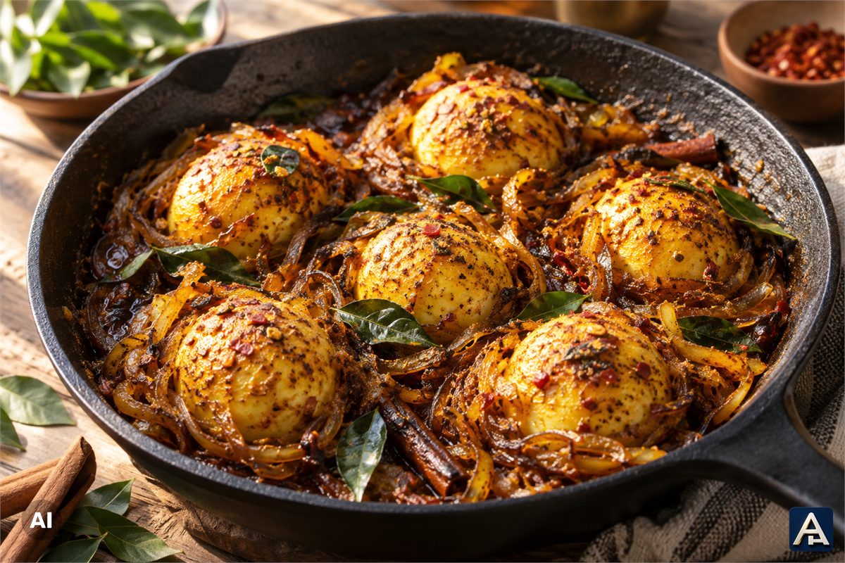 Traditional Asian Curried Egg with Caramelized Onions