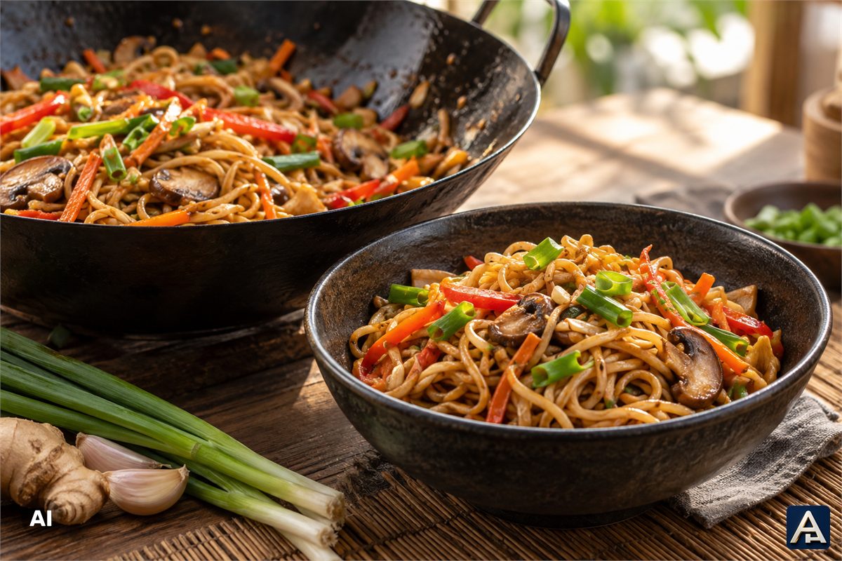 Traditional Asian Stir Fry Breakfast Noodles