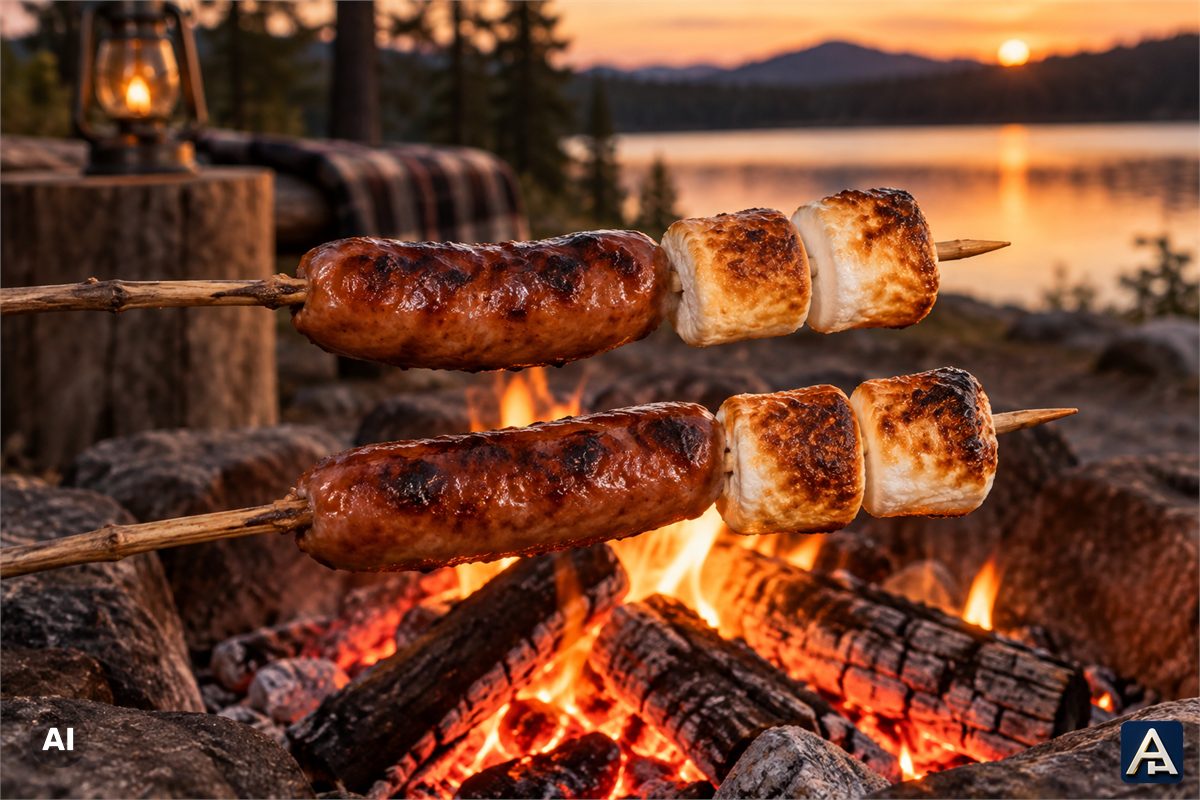 Campfire Skewers with Sausages and Marshmallows
