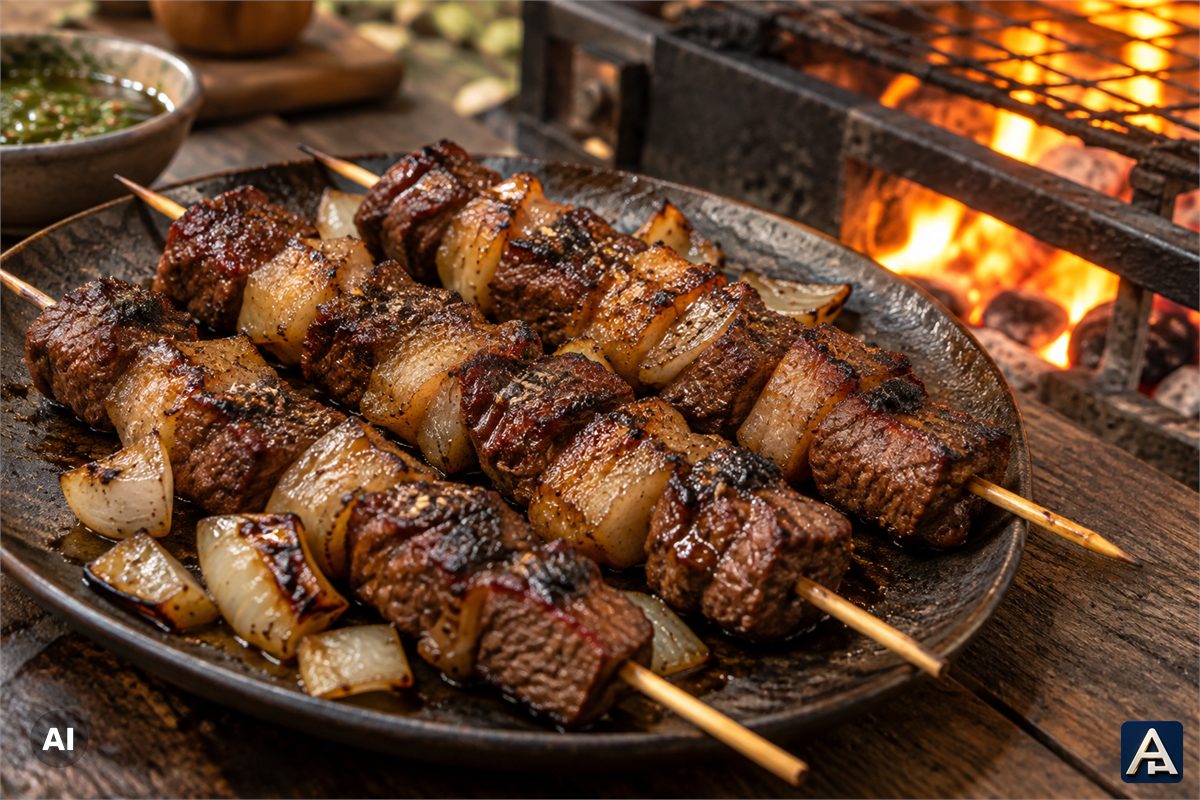 Fat-Basted Steak Skewers