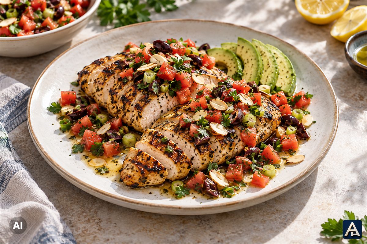 Grilled Chicken or Fish with Lemon Marinade and Avocado Salsa