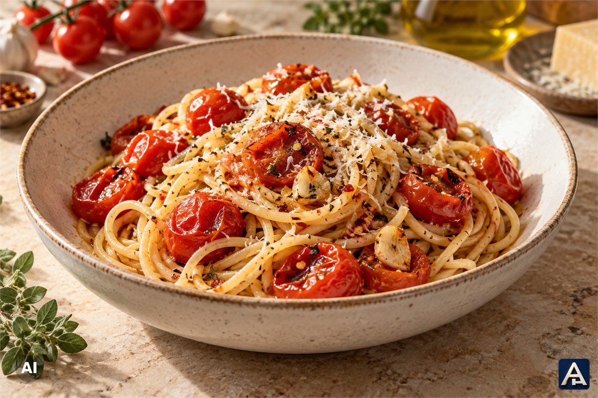 Spaghetti with Burst Cherry Tomatoes