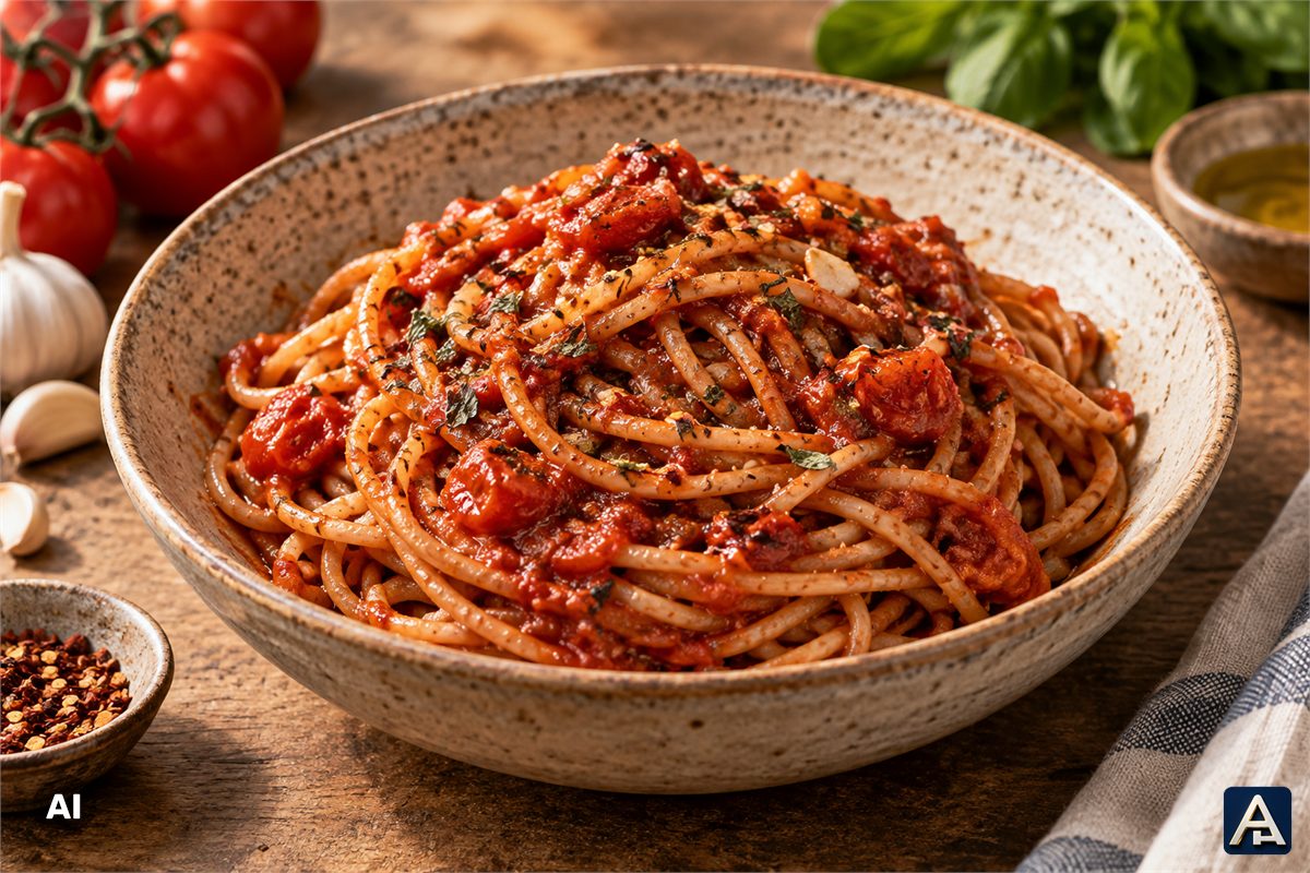 Spaghetti with Roasted Tomato-Garlic Sauce