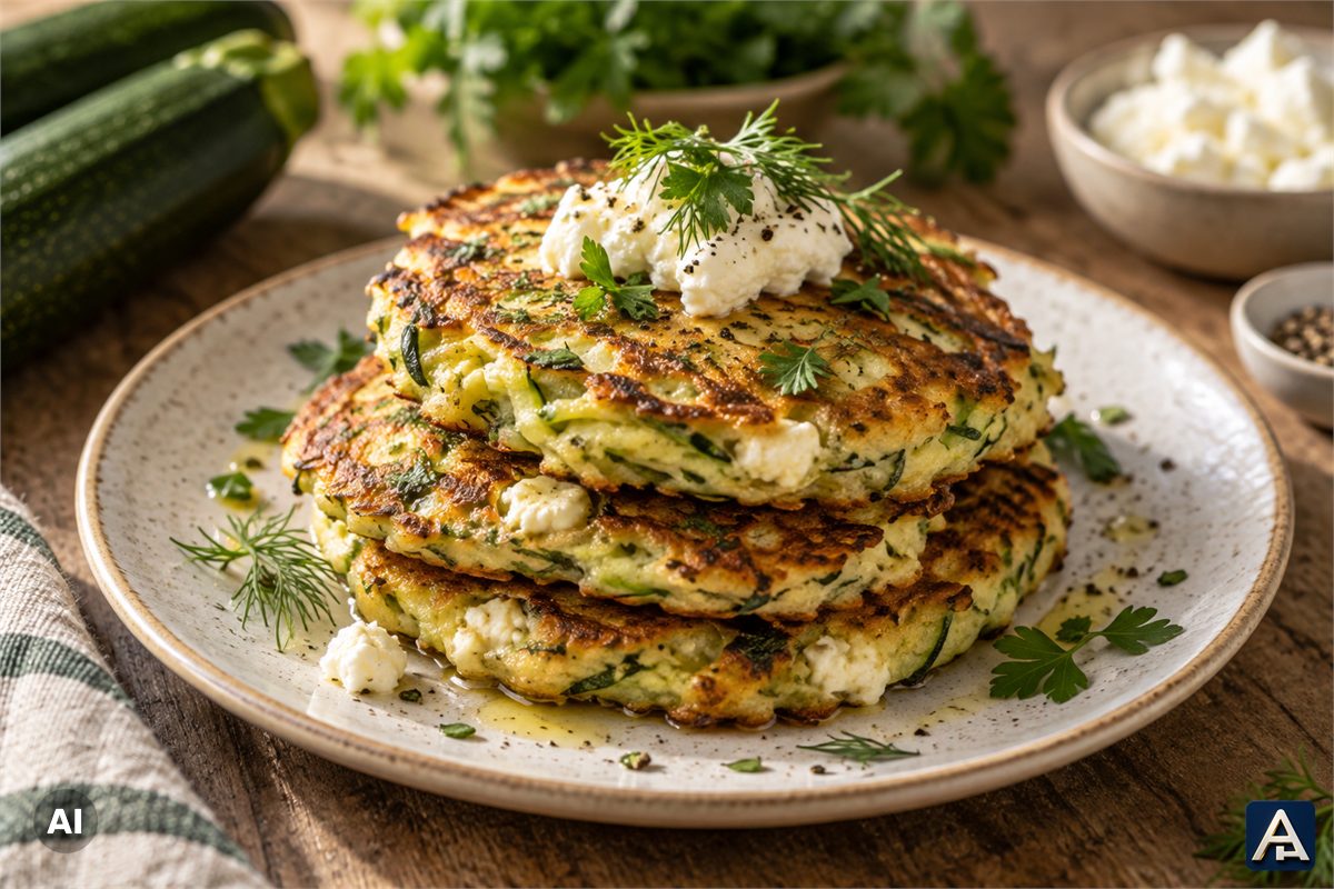 Spicy Pancakes with Zucchini and Soft Cheese