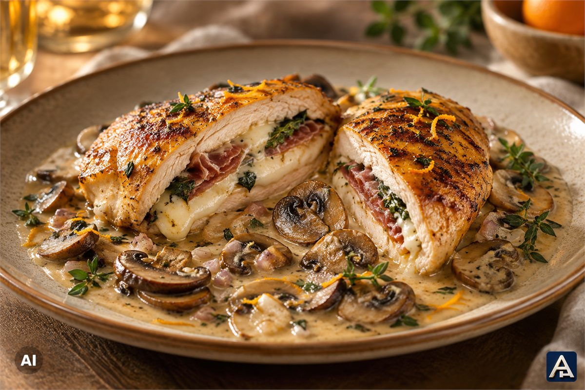 Stuffed Chicken Breast with Mushroom Cream Sauce