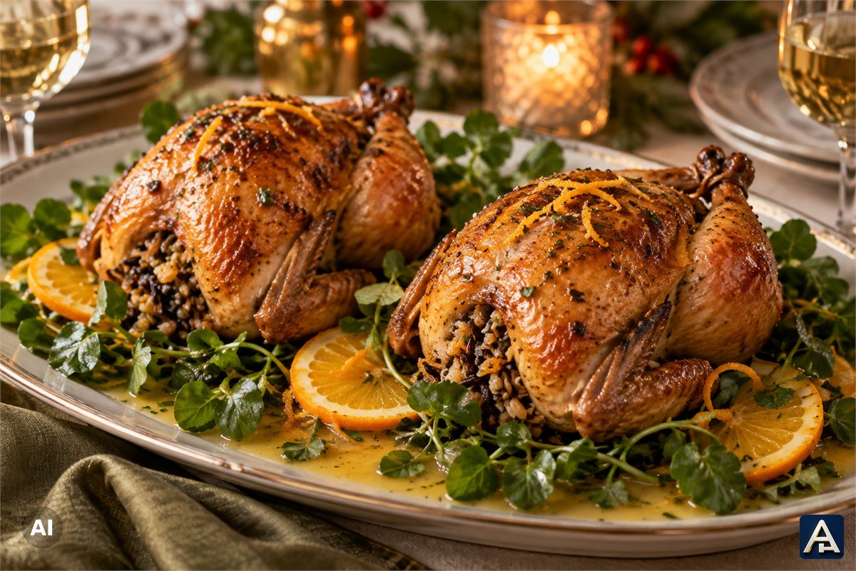 Stuffed Hens with Watercress and Orange Sauce
