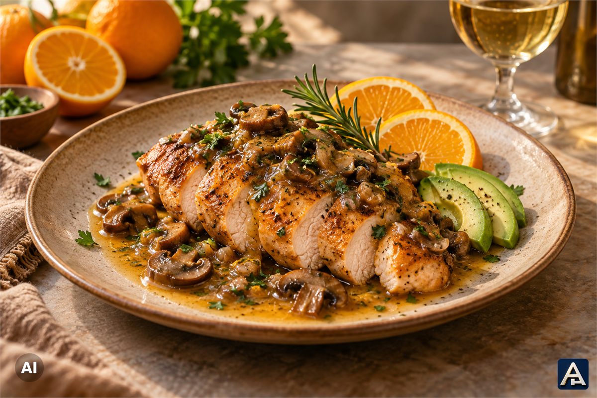 Chicken with Orange Juice and Mushrooms
