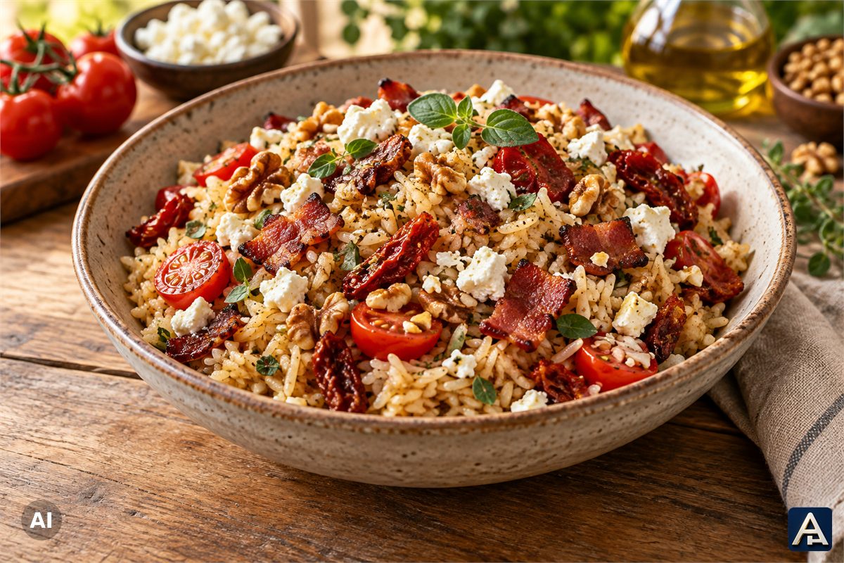 Fried Rice with Bacon Bites and Dried Tomatoes