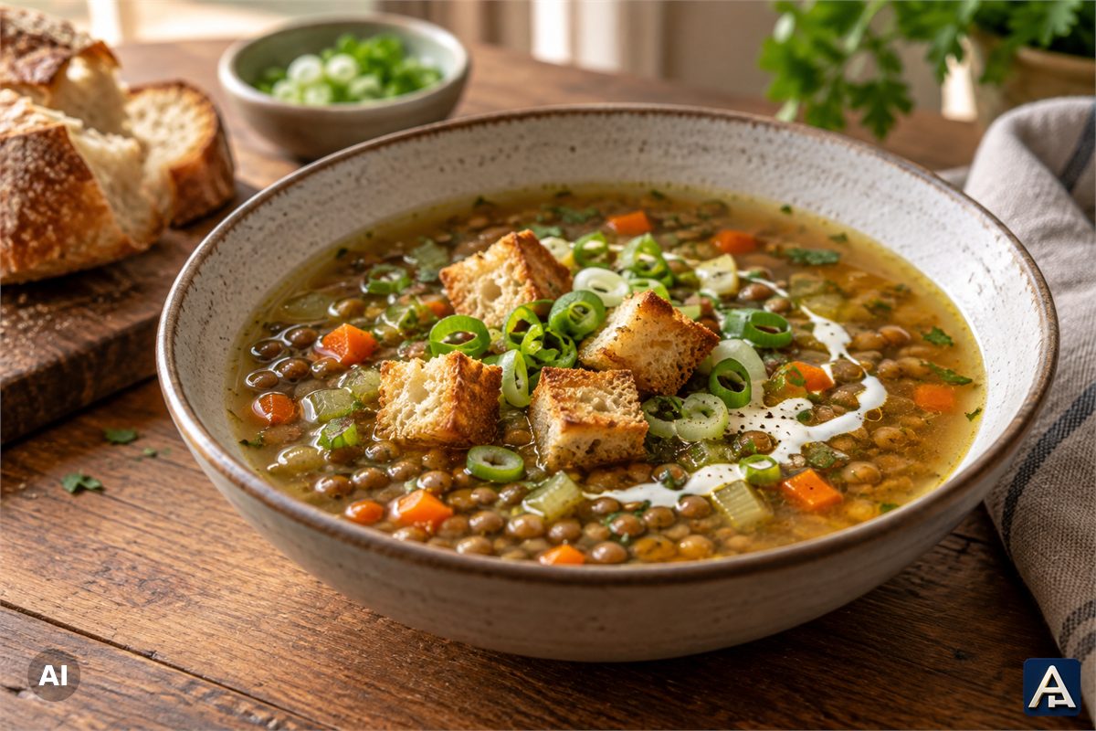 Lentil Broth with Scallions and Crème Fraîche