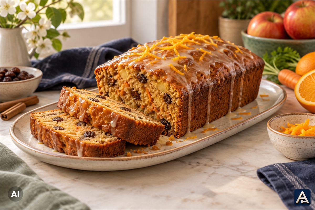 Apple-Cinnamon Cake with Orange Glaze and Raisins