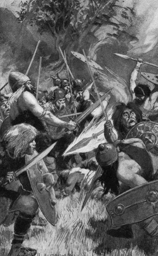 Lugh the sun god of the Tuatha de Danann with spear Millar