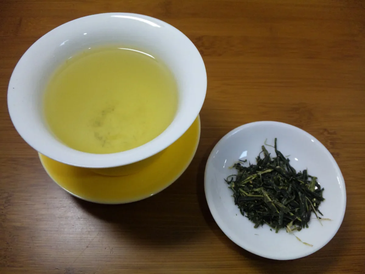 Kabuse-cha shade-grown tea leaves in a bowl